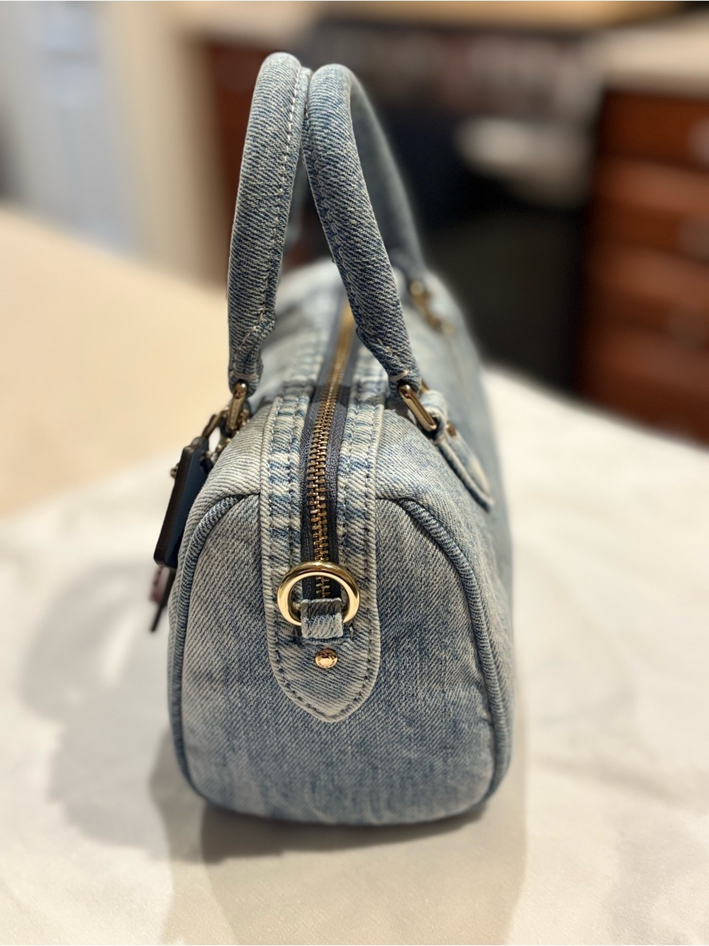 Coach Mini Rowan Crossbody Bag In Loved Denim With Charms - Picture 7 of 16